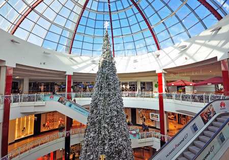 BARCELONA, SPAIN - DECEMBER 19: Christmas tree in the Diagolan Mar shopping centre in Barcelona on December 19, 2014. Barcelona is the secord largest city of Spain.のeditorial素材