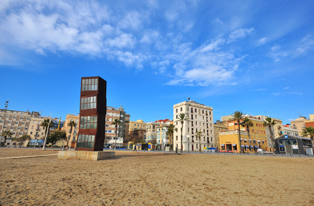 BARCELONA, SPAIN - JANUARY 21: View of Barceloneta district and beach of Barcelona on January 21, 2015. Barcelona is the capital city of Catalonia, Spain.のeditorial素材
