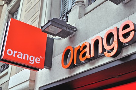 BARCELONA, SPAIN - FEBRUARY 7: Logo and sign of Orange mobile company on February 7, 2015. Orange is a French multinational telecommunications corporation.のeditorial素材