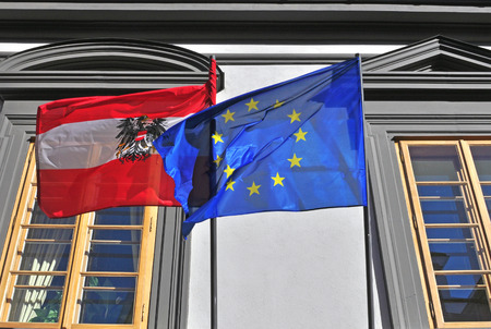 Flags of Austria and European Unionの写真素材