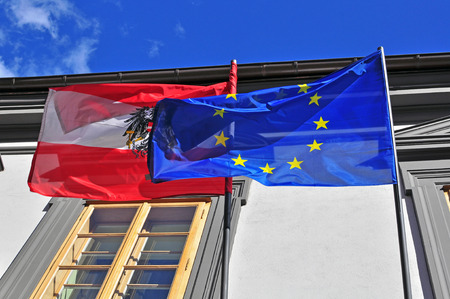 Flags of Austria and European Unionの写真素材