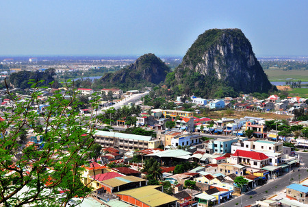DA NANG, VIETNAM - MARCH 18: View of Marble hills in Ngu Hanh Son district, Vietnam on March 18, 2015. Marble mountains is a cluster of five marble and limestone hills.のeditorial素材