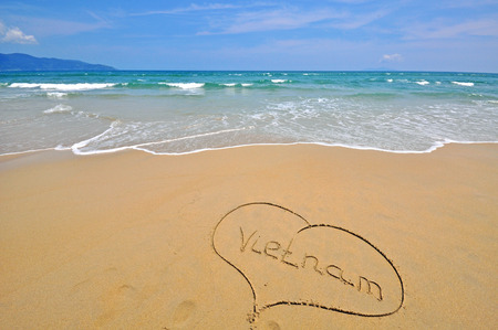 Vietnam sign in the beachの写真素材