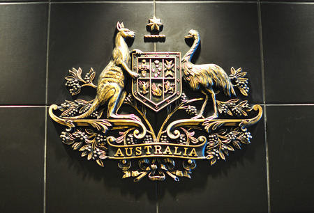 HO CHI MINH CITY, VIETNAM - MARCH 6: Australian coat of arms in australian consulate in Ho Chi Minh City, Vietnam on March 6, 2015. The coat of arms of Australia is the formal symbol of the Commonwealth of Australia.のeditorial素材
