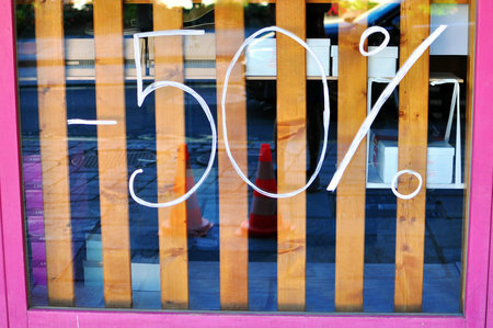 SAINT GERVAIS, FRANCE - AUGUST 5: Sale sign in teh street shop in centre of Saint Gervais on August...