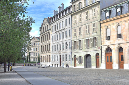 Empty street of Geneva city centre, Switzerlandの写真素材
