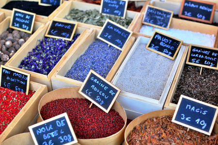Variety of spices in the food marketの写真素材