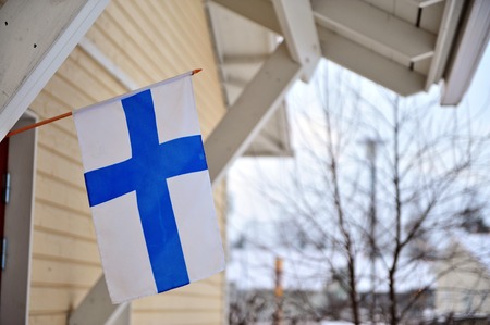FInnish house with a flagの写真素材