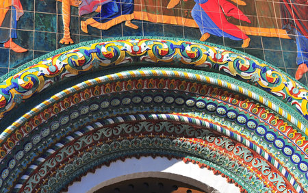 Colorful mosaic of the chathedral of Yaroslavl, Russiaの写真素材