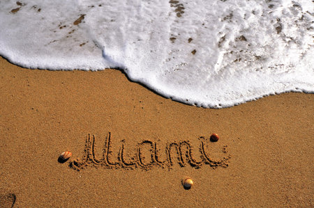 Miami sign on the sand beachの写真素材