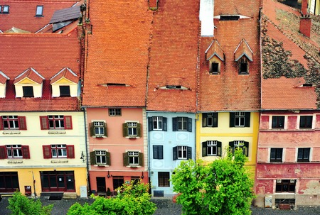 Facades of houses of Sibiu city centre, Romaniaのeditorial素材
