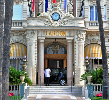 CANNES, FRANCE - JUNE 18, 2011: Facade of Carlton intercontinental hotel in Cannes, France on June 18, 2011. Carlton is luxury hotel chain around the world.のeditorial素材