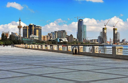 BAKU, AZERBAIJAN - SEPTEMBER 25: View of seaside of Baku downtown on September 25, 2016. Baku is a capital and largest city of Azerbaijan.のeditorial素材