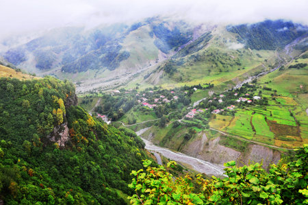 Top view of the green meadow in caucasus, Georgia