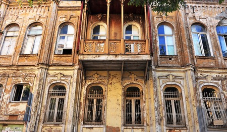 Facade of traditional house in Tbilisi old town, Georgiaの写真素材