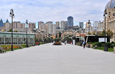 BAKU, AZERBAIJAN - SEPTEMBER 26: Fizuli boulevard in city centre of Baku on September 26, 2016. Baku is a capital and largest city of Azerbaijan.のeditorial素材