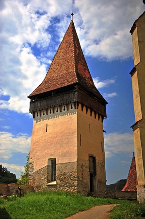 Old tower in Biertan town in Romaniaの写真素材