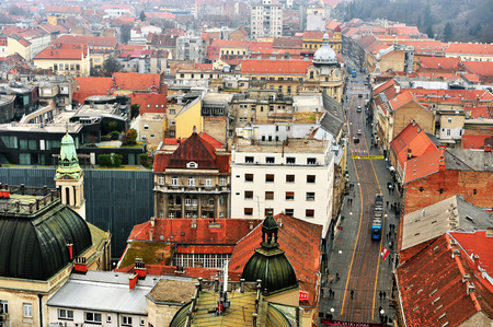 ZAGREB, CROATIA - FEBRUARY 12: Top view of the city centre of Zagreb on February 12, 2017. Zagreb is a capital and largest city of Croatia.のeditorial素材