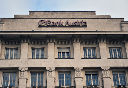VIENNA, AUSTRIA - FEBRUARY 11: Facade of Bank Austria building in Vienna on February 11, 2017.のeditorial素材
