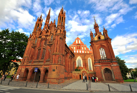 VILNIUS, LUTHIANIA - AUGUST 11: Facade of Bernardine gothic church in Vilnius, Lithuania on August 11, 2012.のeditorial素材