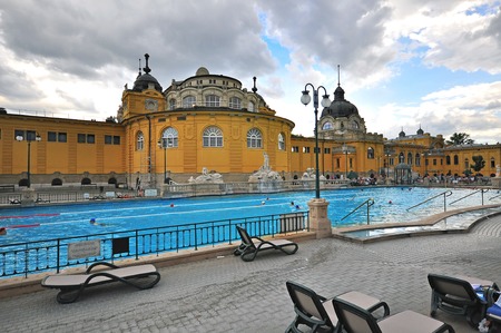 BUDAPEST, HUNGARY - JUNE 1: View of the Szechenyi Medicinal thermal Bath in Budapest on June 1, 2016. Szechenyi is the largest medicinal bath in Europe.のeditorial素材