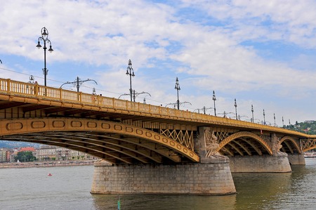 Margaret bridge on Danube river, Budapest, Hungaryの写真素材
