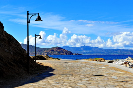 Beautiful road at the seaside, Naxos, Greeceの写真素材