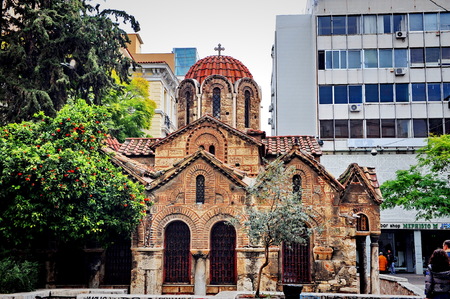 ATHENS, GREECE - FEBRUARY 18: Old church in the street of Athens, Greece on February 18, 2018.のeditorial素材