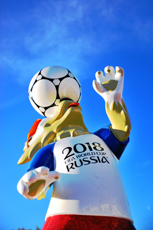 MOSCOW, RUSSIA - MAY 08: Zabivaka, official symbol of FIFA World Cup 2018 in Moscow, Russia on May 8, 2018.のeditorial素材