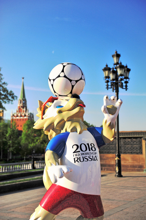MOSCOW, RUSSIA - MAY 08: Official mascot Zabivaka of FIFA World Cup 2018 in Moscow, Russia on May 8, 2018.のeditorial素材