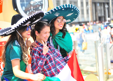 MOSCOW, RUSSIA - JUNE 17: Fans of Mexico national football team in the street of Moscow, Russia on June 17, 2018.のeditorial素材
