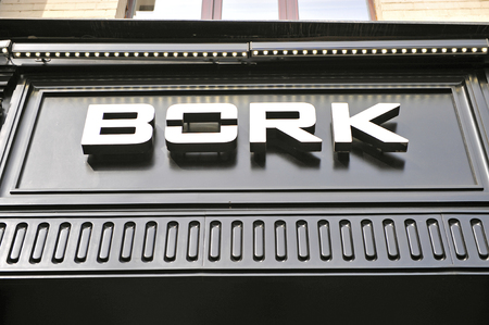 MOSCOW, RUSSIA - MAY 02: Logo of Bork flagship store, Moscow on May 2, 2018. Bork is a russian company manufacturing elecrlonics.のeditorial素材
