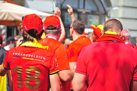 MOSCOW, RUSSIA - JUNE 23: Belgian football fans, Moscow on June 23, 2018.のeditorial素材