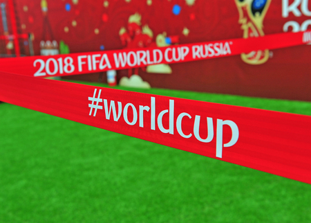 MOSCOW, RUSSIA - JUNE 23: FIFA World Cup Russia sign in Moscow on June 23, 2018.のeditorial素材