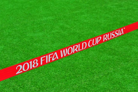 MOSCOW, RUSSIA - JUNE 23: FIFA World Cup Russia sign in Moscow on June 23, 2018.のeditorial素材