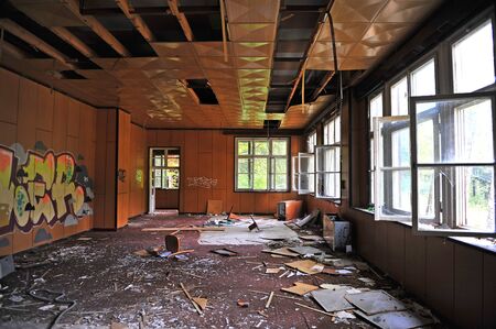 KORYTNICA, SLOVAKIA - SEPTEMBER 20: Interior of abandoned house in Korytnica Kupele, Slovakia on September 20, 2018.のeditorial素材
