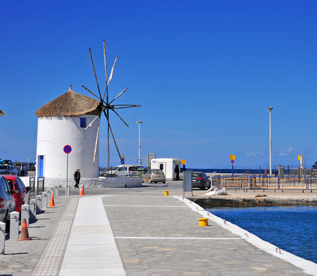 PARIKIA, GREECE - MARCH 24: View of the port of Parikia, Greece on March 24, 2018. のeditorial素材