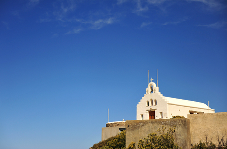 View of Traditional greek church and blue skyの写真素材