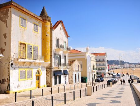 NAZARE, PORTUGAL - APRIL 1: View of the street in Nazare resort, Portugal on April 1, 2019.のeditorial素材