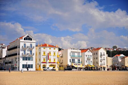 NAZARE, PORTUGAL - APRIL 1: Houses on embankment of Nazare resort, Portugal on April 1, 2019.のeditorial素材