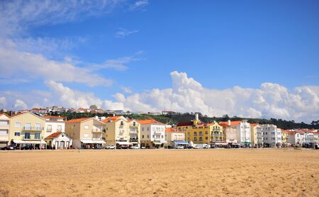 NAZARE, PORTUGAL - APRIL 1: Houses on embankment of Nazare resort, Portugal on April 1, 2019.のeditorial素材
