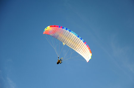 Paragling man in blue sky, Turkey, Oludinez