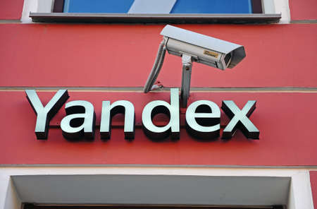 Saint Petersburg, Russia - June 1, 2021: Yandex city store facade and logo in the street.のeditorial素材