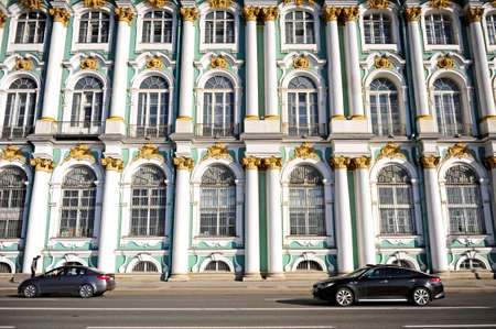 Saint Petersburg, Russia - June 1, 2021: View of Hermitage museum and road with cars.のeditorial素材