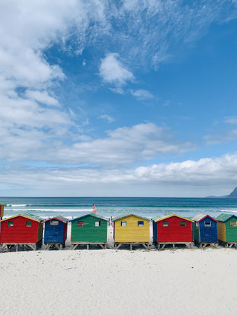 Colorful houses of Muizenberg beach, Cape Town, South Africaの写真素材