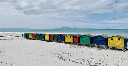 Colorful houses of Muizenberg beach, Cape Town, South Africaの写真素材