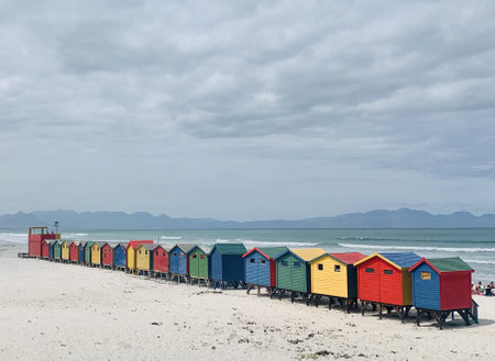 Colorful houses of Muizenberg beach, Cape Town, South Africaの写真素材