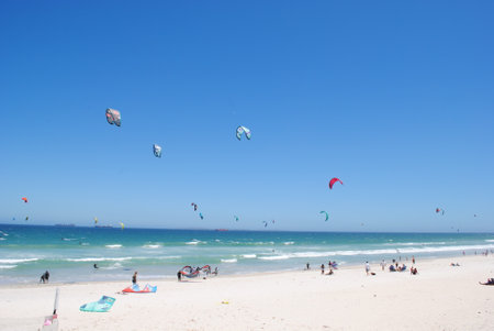 Kitesurfers on the beach in Torrevieja, Spainの写真素材