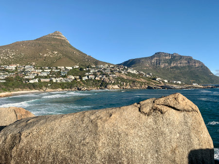 View of the city of Cape Town from the rock, South Africaの写真素材