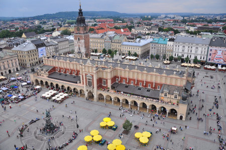Aerial view of Main Market Square in Krakow, Poland. Krakow is the capital and largest city of Poland.の写真素材